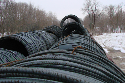 Rolls of steel on train